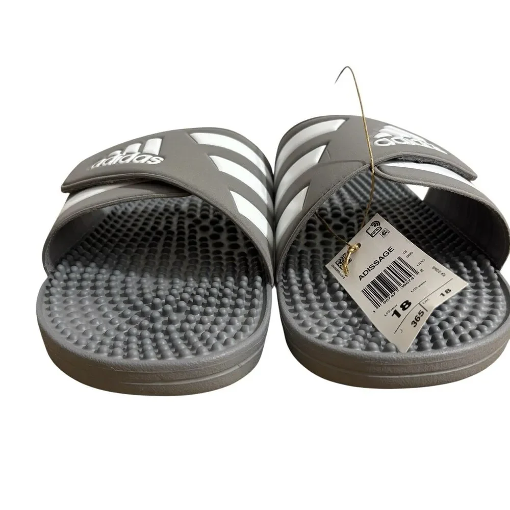Adidas Adissage Slides Men’s Sz 18 Gray Sandals Athletic NEW